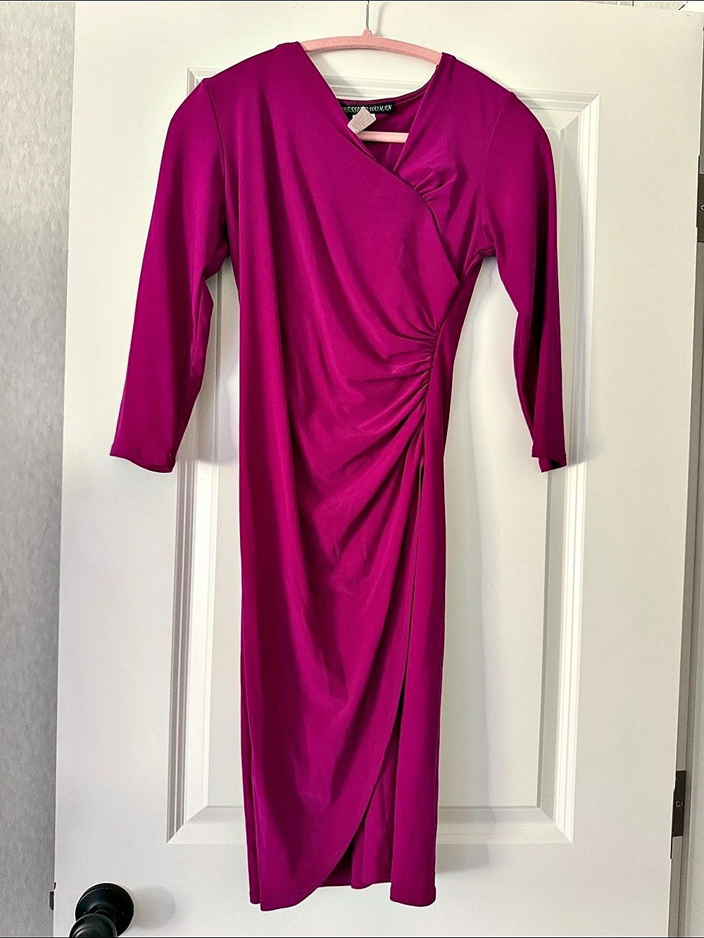 A Dressing Woman Ruched Long Sleeve Midi Dress in Purple Size XS